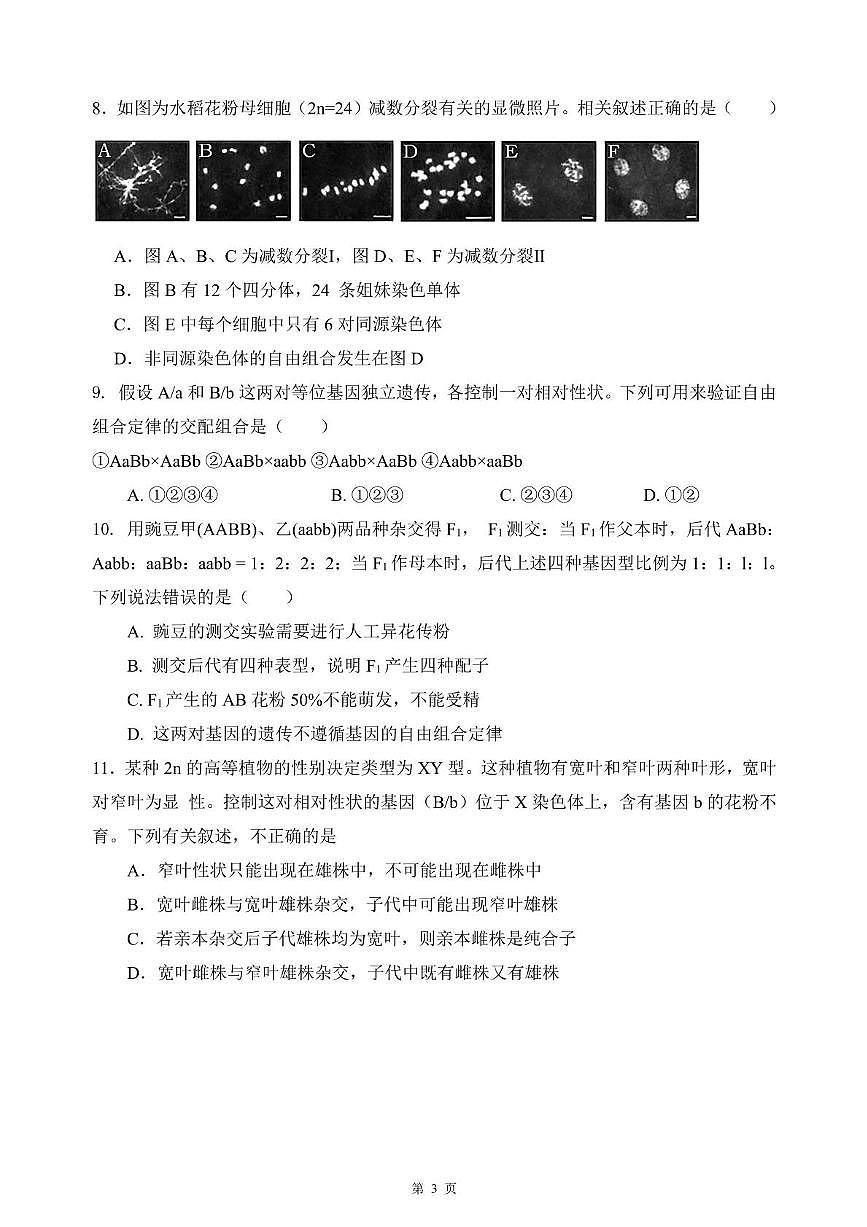 沈阳市第120中学2024-2025学年高一下学期第一次质量监测+生物试卷（含答案）.pdf第3页