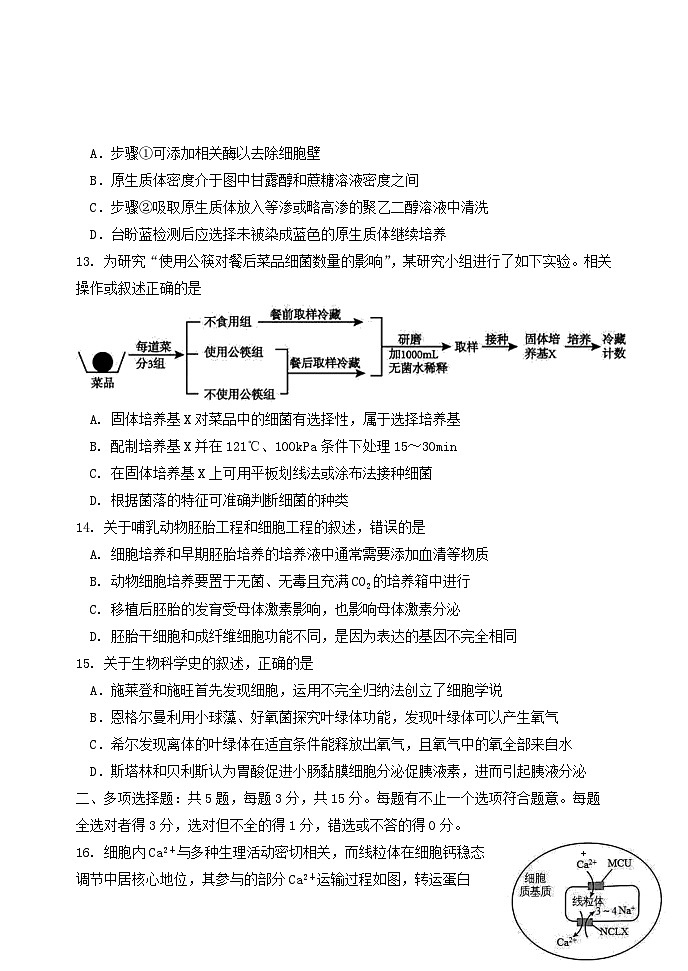 江苏省淮安市2024_2025学年高三生物上学期10月月考试题第3页