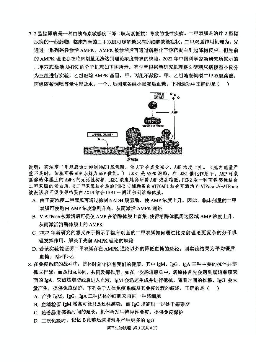 安徽省师范大学附属中学2025届高三下学期模拟预测生物试卷（含答案）第3页
