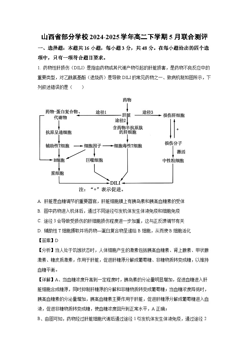山西省部分学校2024-2025学年高二下5月联合测评生物试卷（解析版）第1页