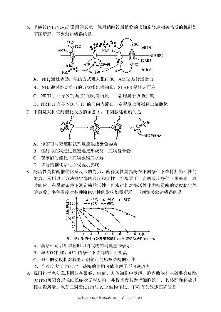 四川省成都市蓉城名校联盟2025届新高二下学期期末考试-生物试题+答案第3页