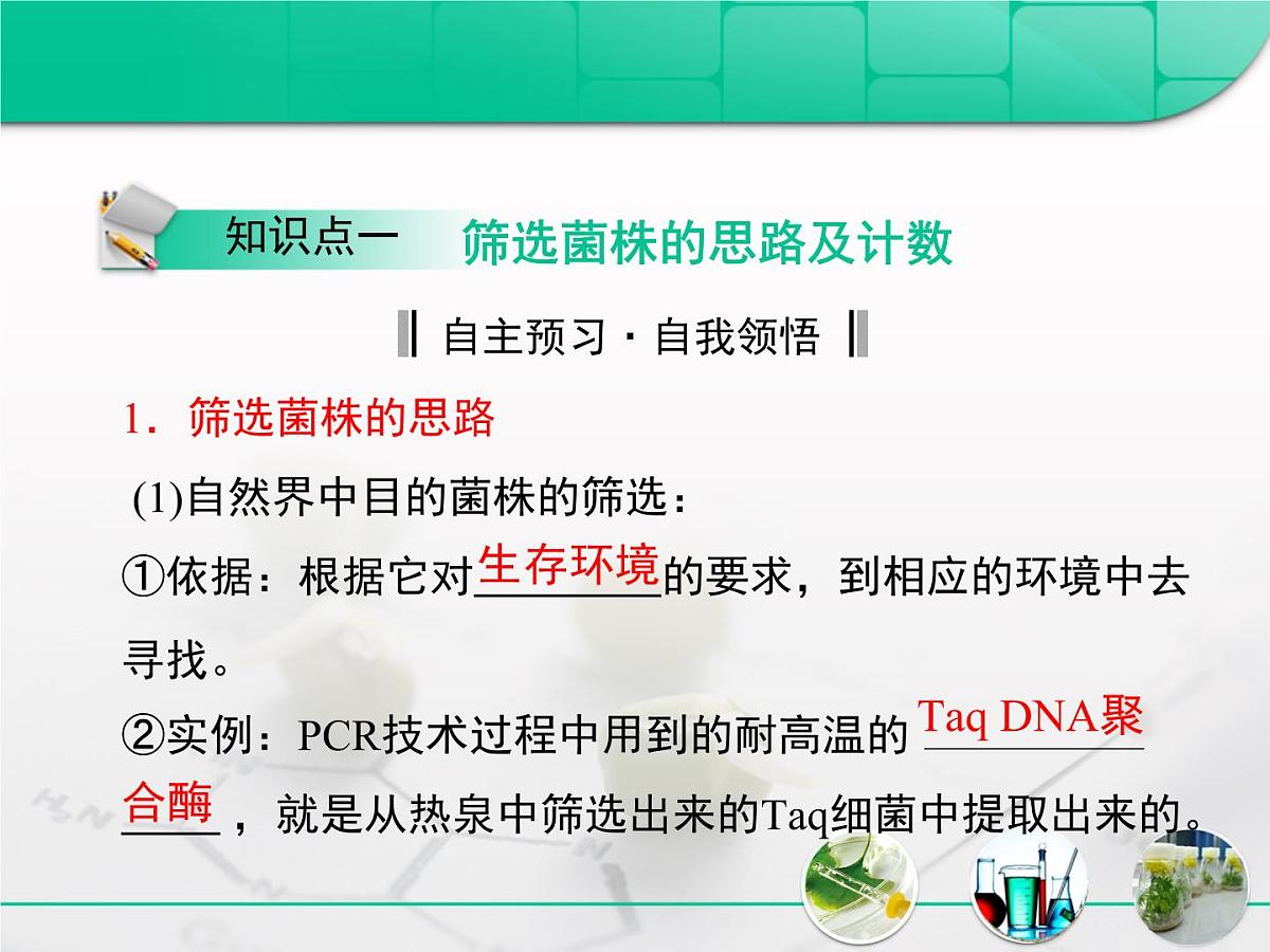 人教版 (新课标)高中生物选修1 2-2《土壤中分解尿素的细菌的分离与计数》复习课件第4页