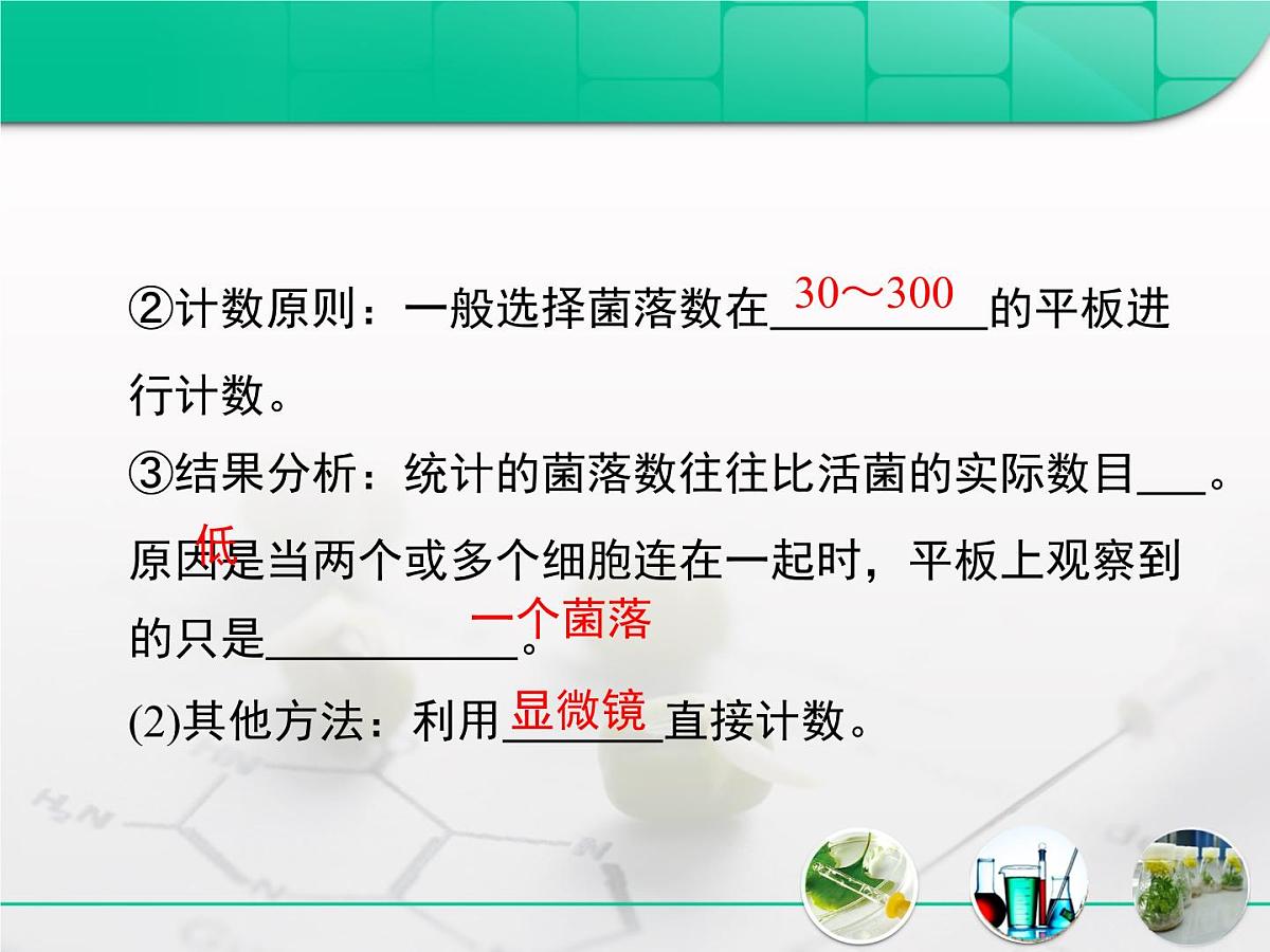 人教版 (新课标)高中生物选修1 2-2《土壤中分解尿素的细菌的分离与计数》复习课件第6页