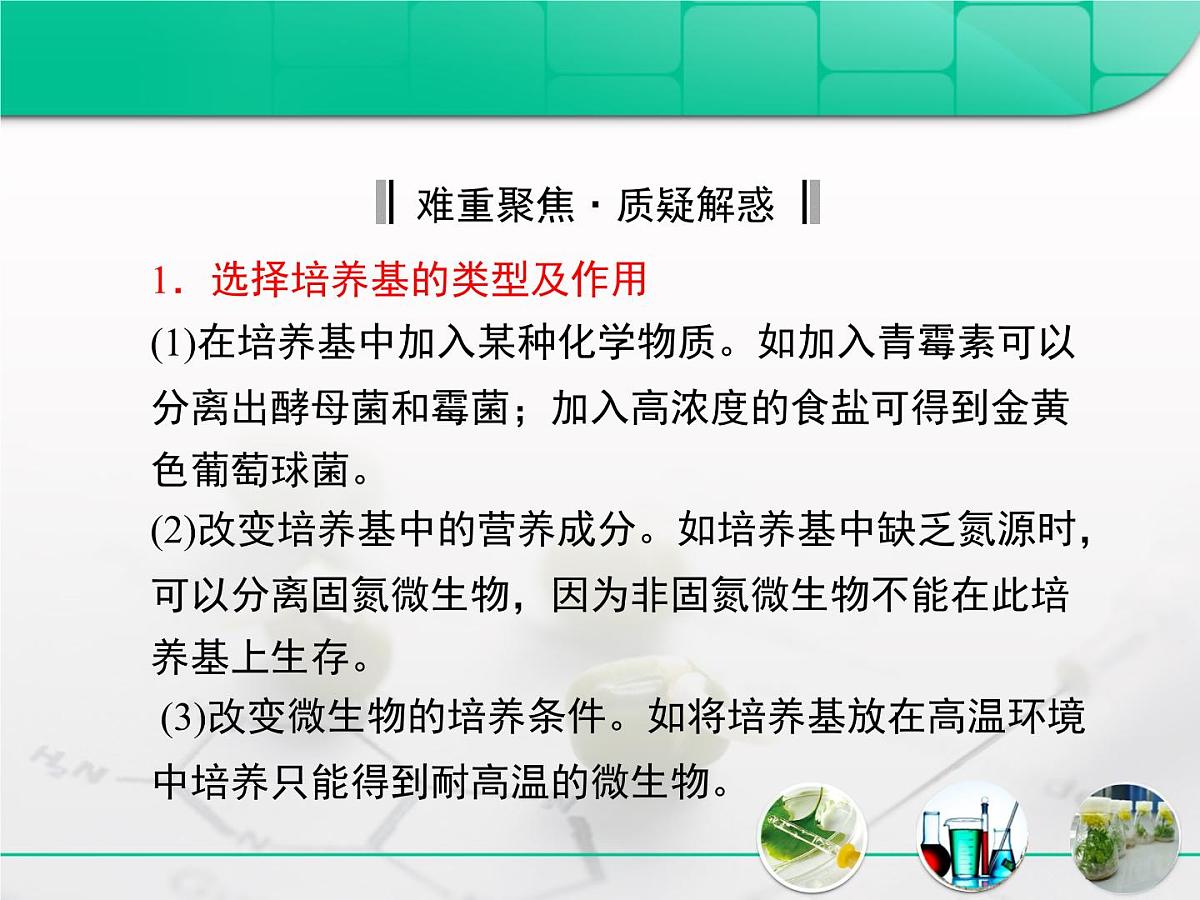 人教版 (新课标)高中生物选修1 2-2《土壤中分解尿素的细菌的分离与计数》复习课件第7页