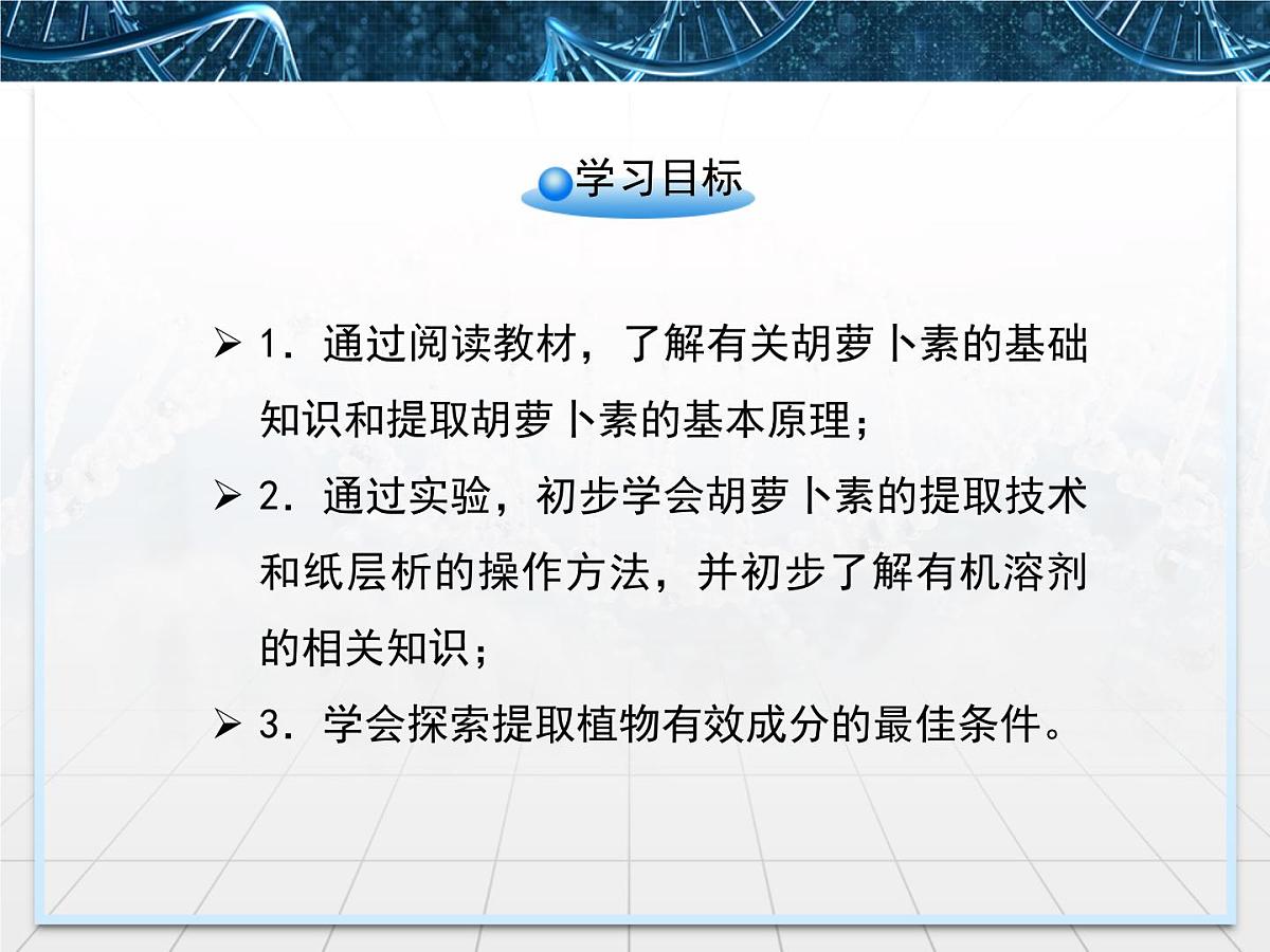 人教版 (新课标)高中生物选修1 6-2《胡萝卜素的提取》课件第3页