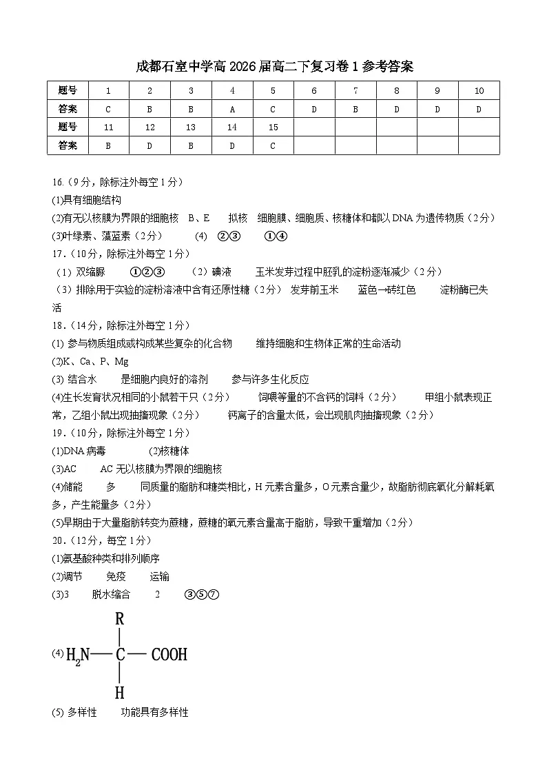 高二下专题复习卷1答案第1页