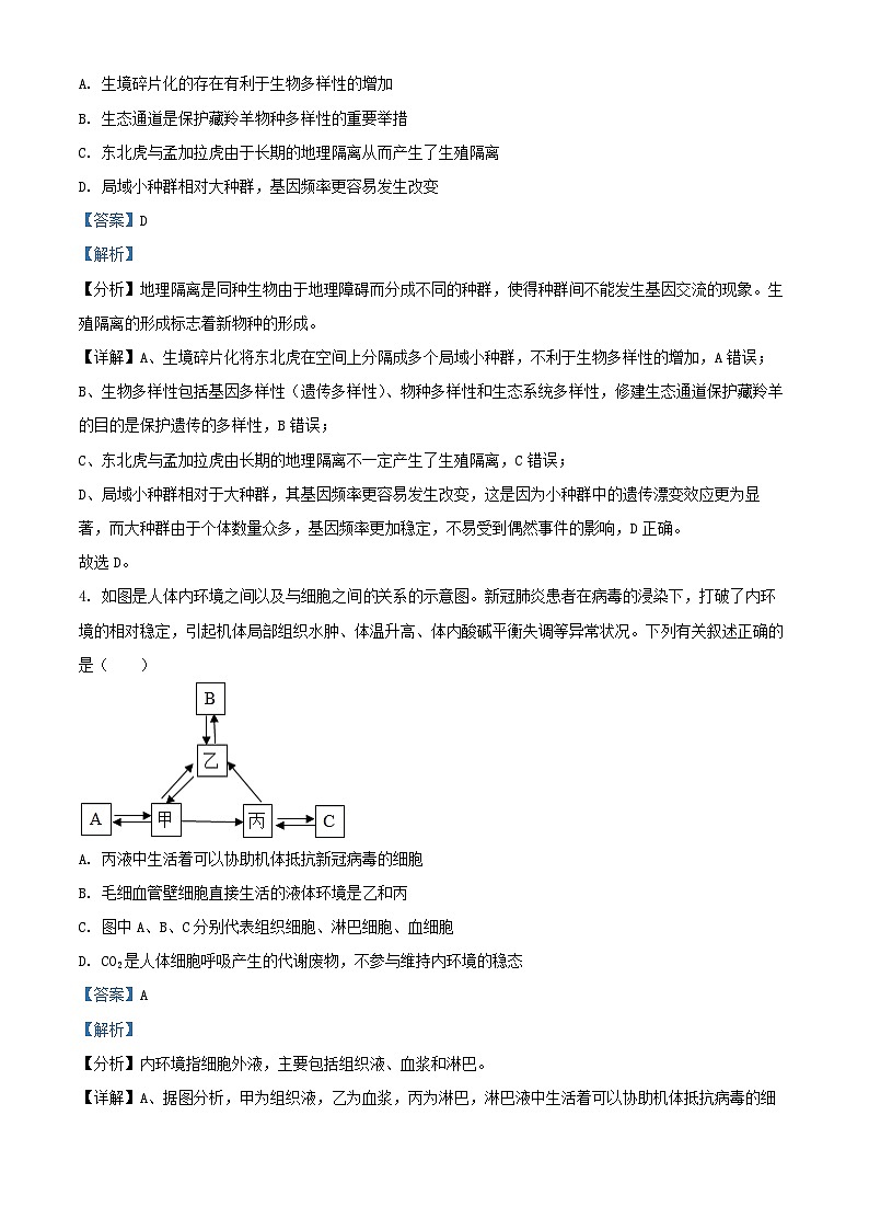 湖北省2024_2025学年高二生物上学期11月期中测试试题含解析第3页