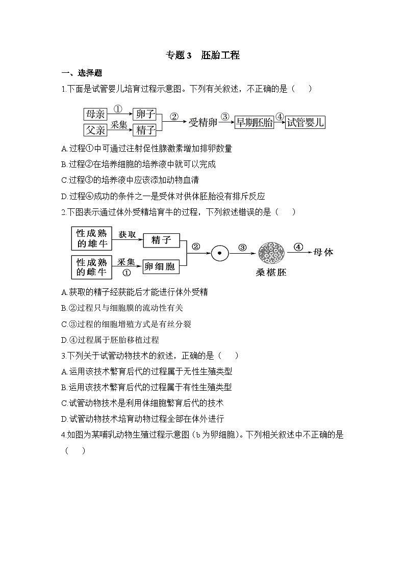 人教版 (新课标)高中生物选修3 专题3《胚胎工程》专题考点集训卷 无答案第1页