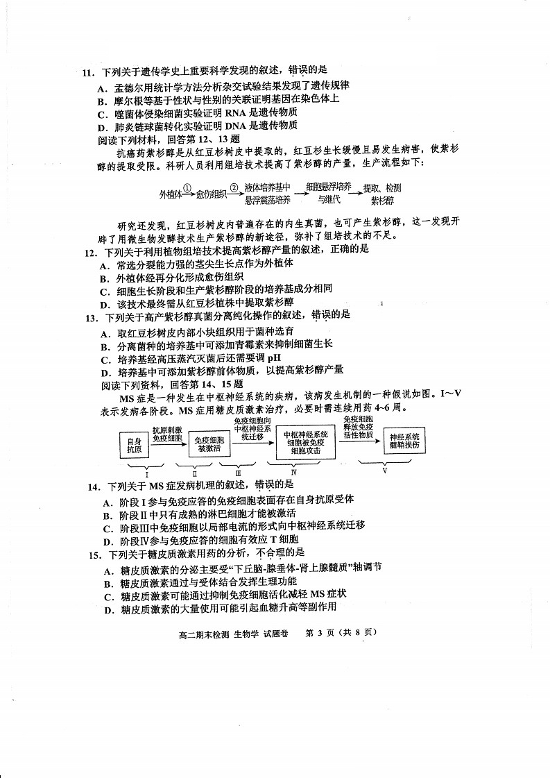 浙江省嘉兴市2024~2025学年第二学期高二期末检测生物试卷第3页