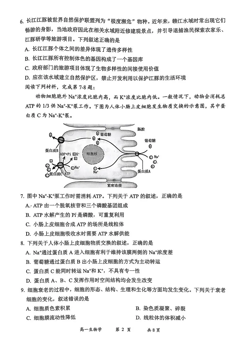 浙江省湖州市2024-2025学年高一下学期期末考试生物试卷第2页
