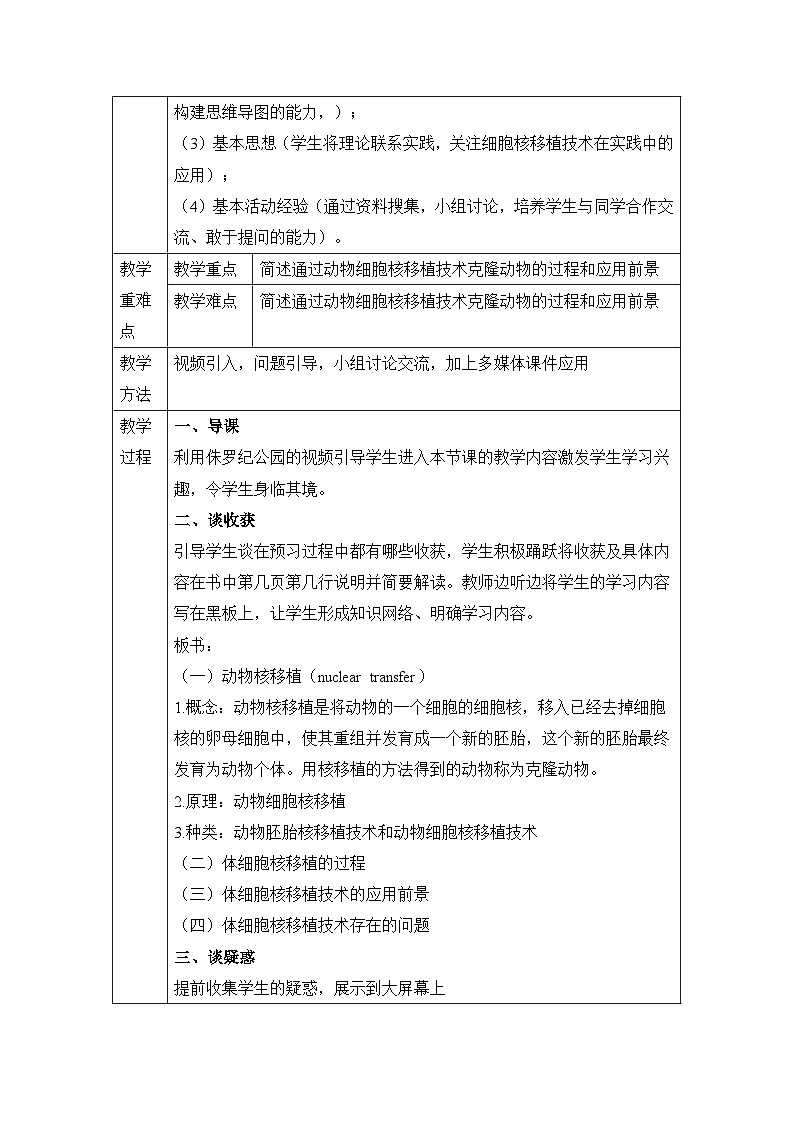 人教版 (新课标)高中生物选修3 2-2.2.1《动物细胞培养和核移植技术》（第2课时）教案第2页