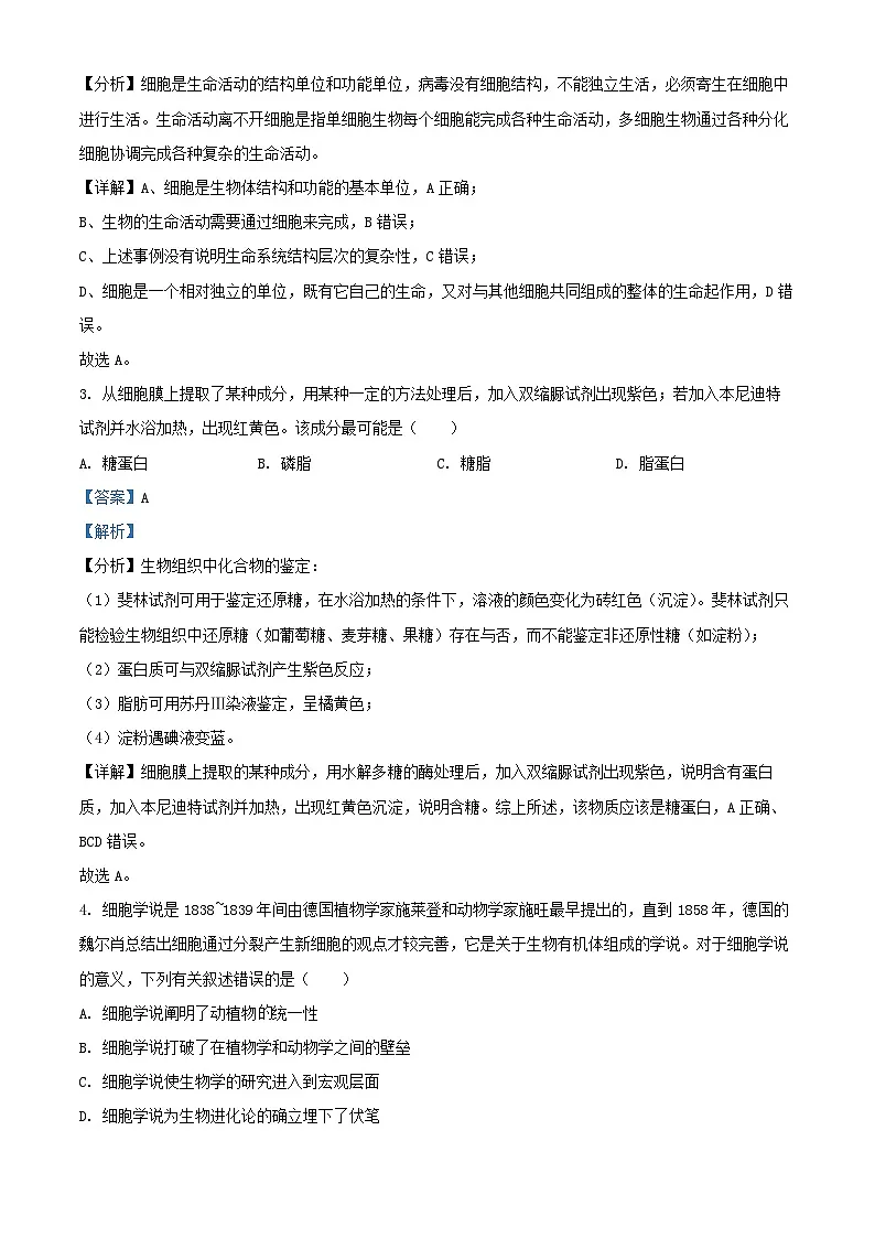 2024_2025学年高一生物上学期期中测试试题含解析第2页