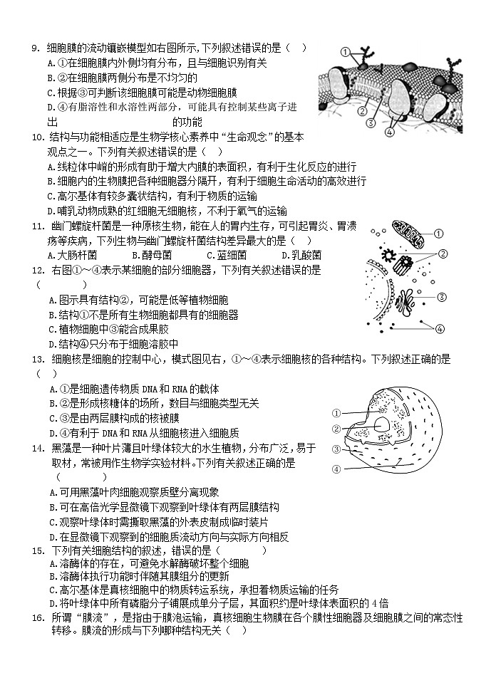浙江省丽水市2024_2025学年高一生物上学期11月期中联考试题第2页
