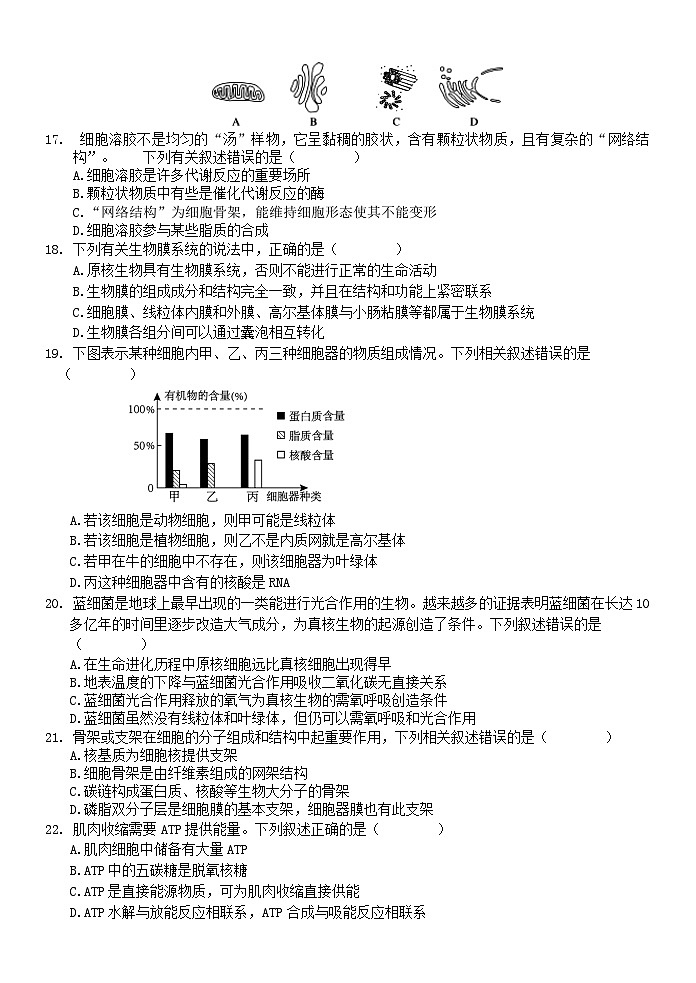 浙江省丽水市2024_2025学年高一生物上学期11月期中联考试题第3页