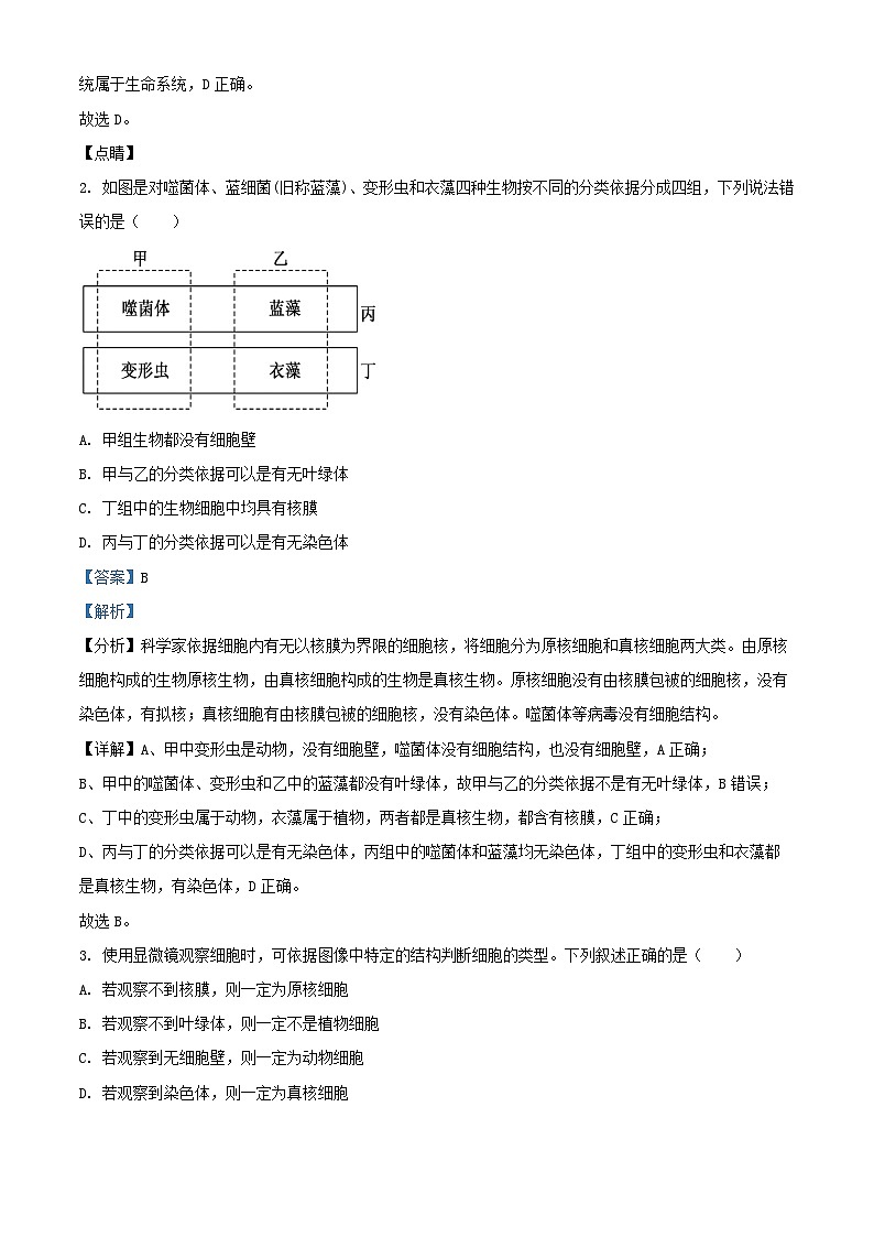 重庆市长寿区2024_2025学年高一生物上学期11月期中试题含解析第2页