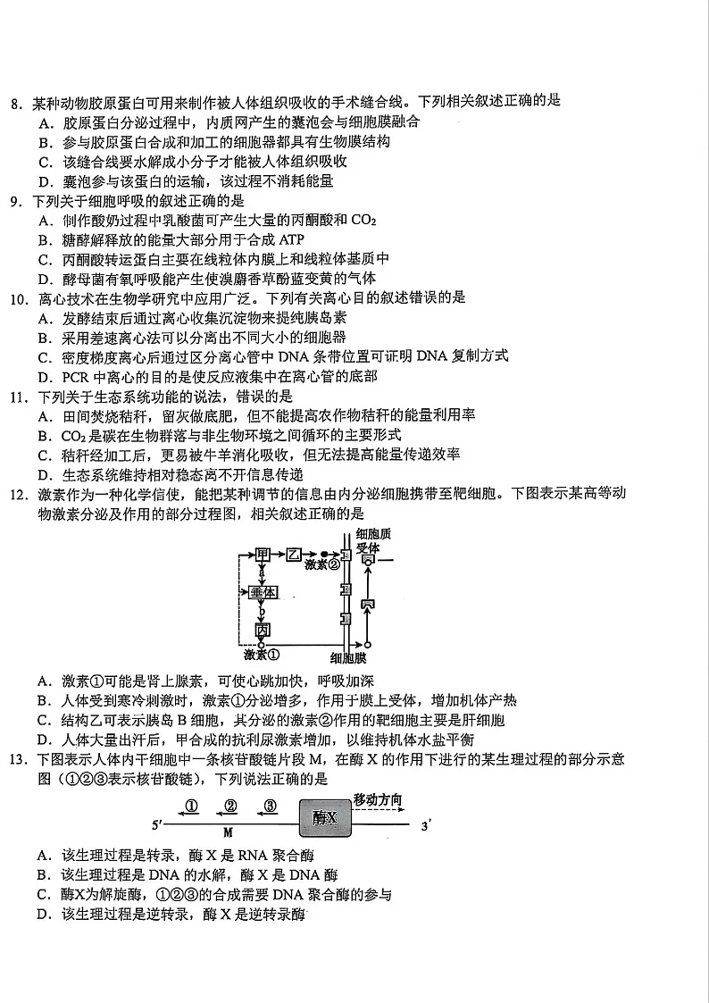 浙江宁波市九校大联考2025年高二下学期期末考试 生物试卷第2页