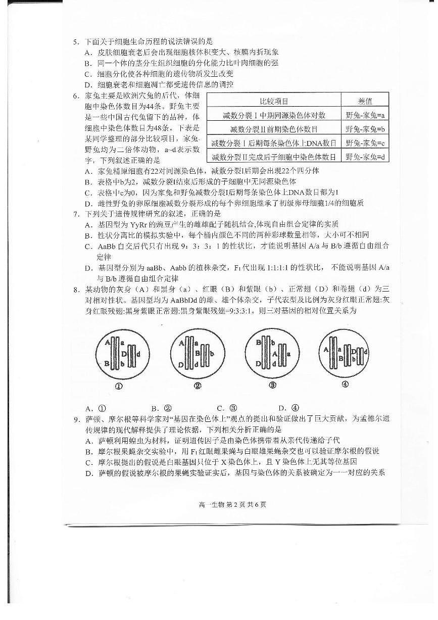 江西省上饶市2024-2025学年高一下学期期末测试生物试卷第2页
