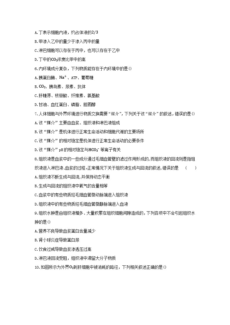 人教版高中生物选修1第1章 人体的内环境与稳态 单元测试卷 无答案第2页