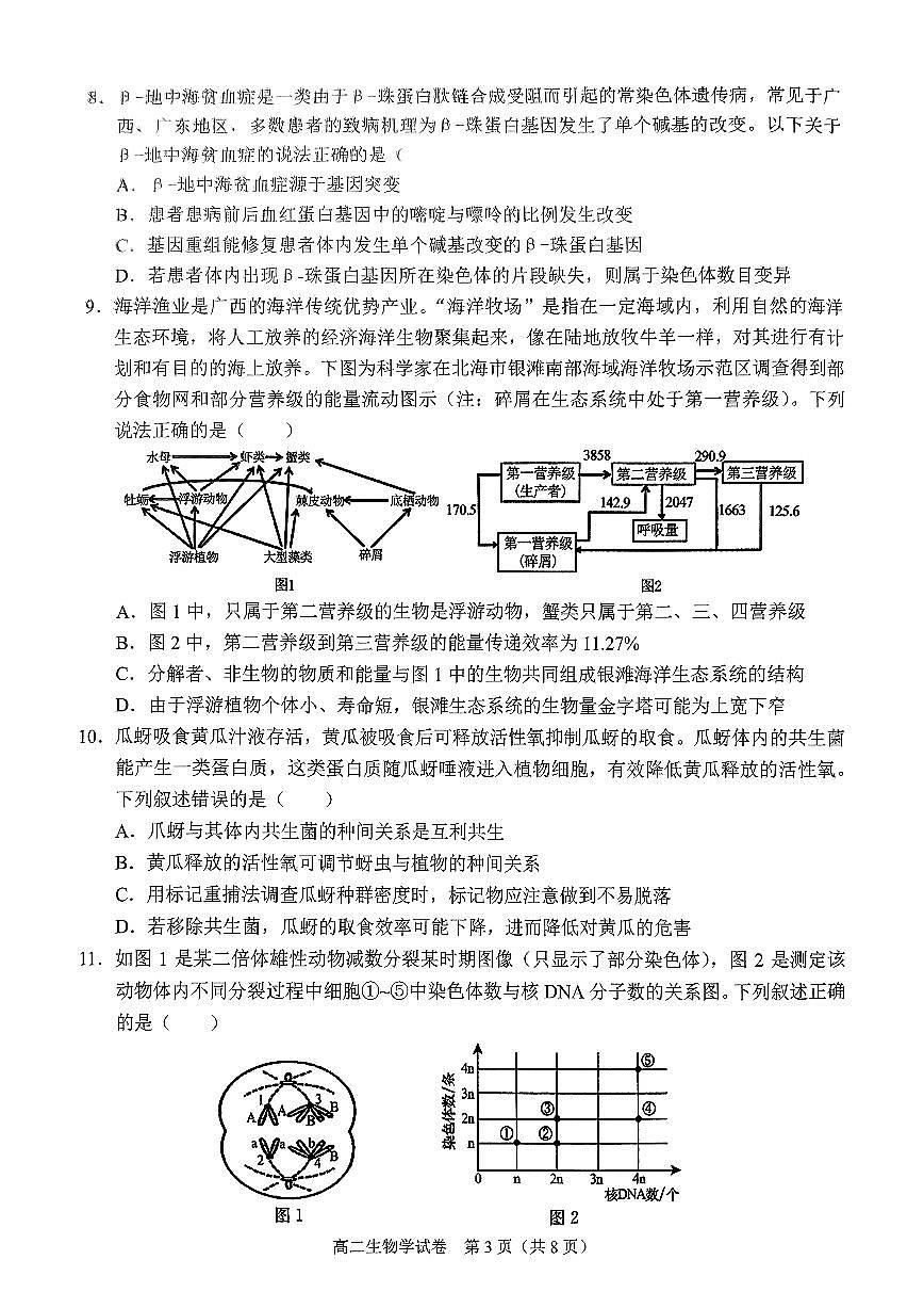 广西壮族自治区考阅评·南宁部分学校2026届新高二下学期7月期末考试-生物试卷+答案第3页