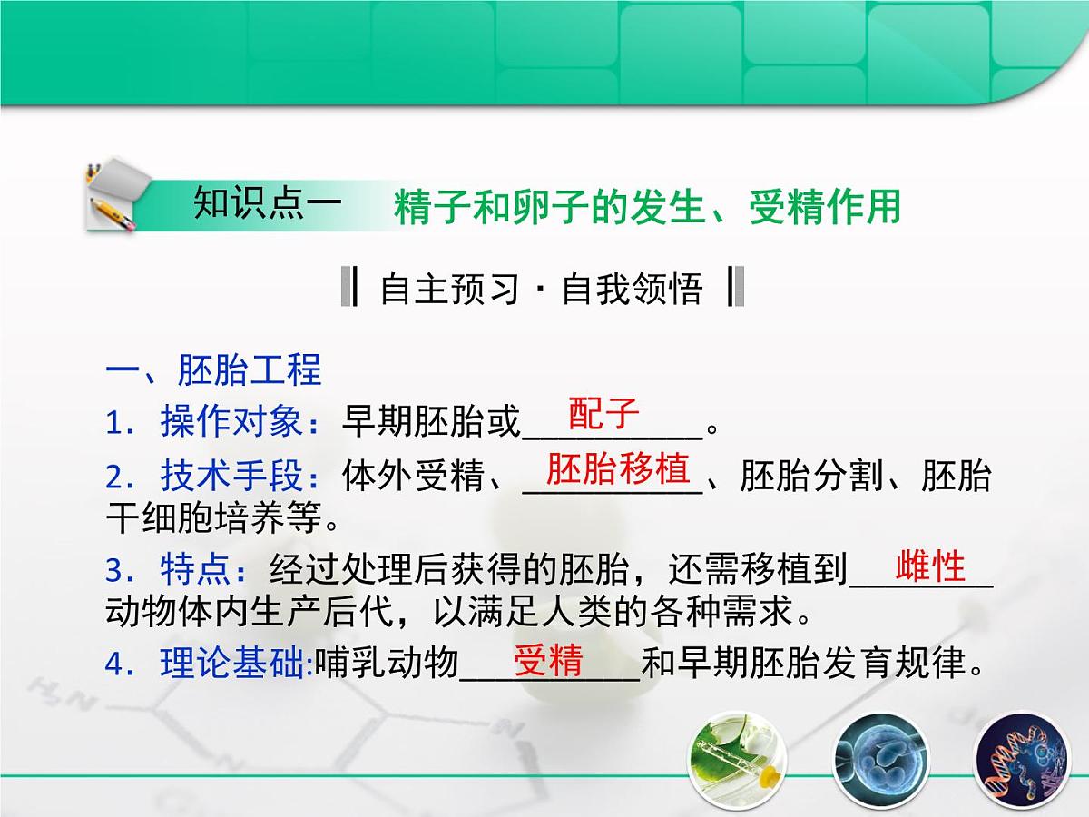 人教版 (新课标)高中生物选修3 3-1《体内受精和早期胚胎发育》复习课件第3页