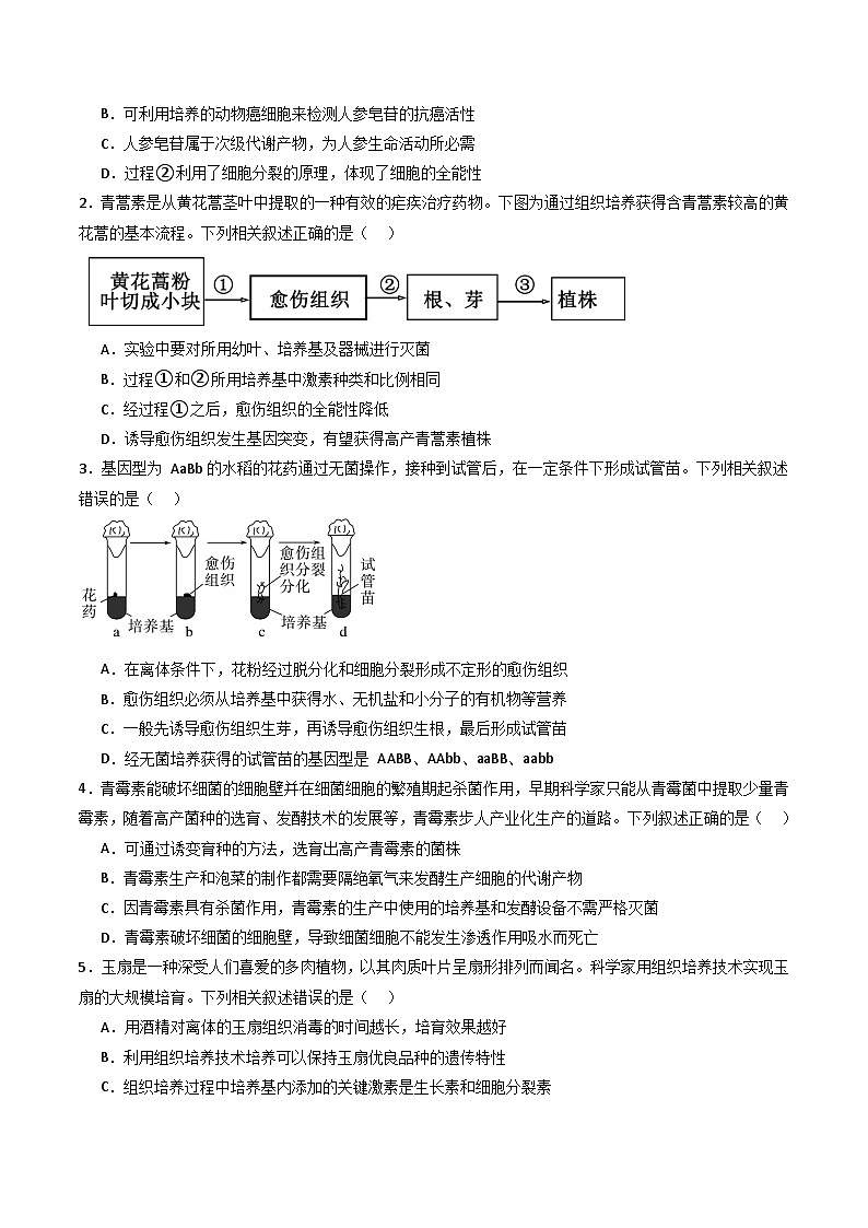 人教版高中生物 选修3《2-1-2 植物细胞工程的应用》学与练 无答案第3页