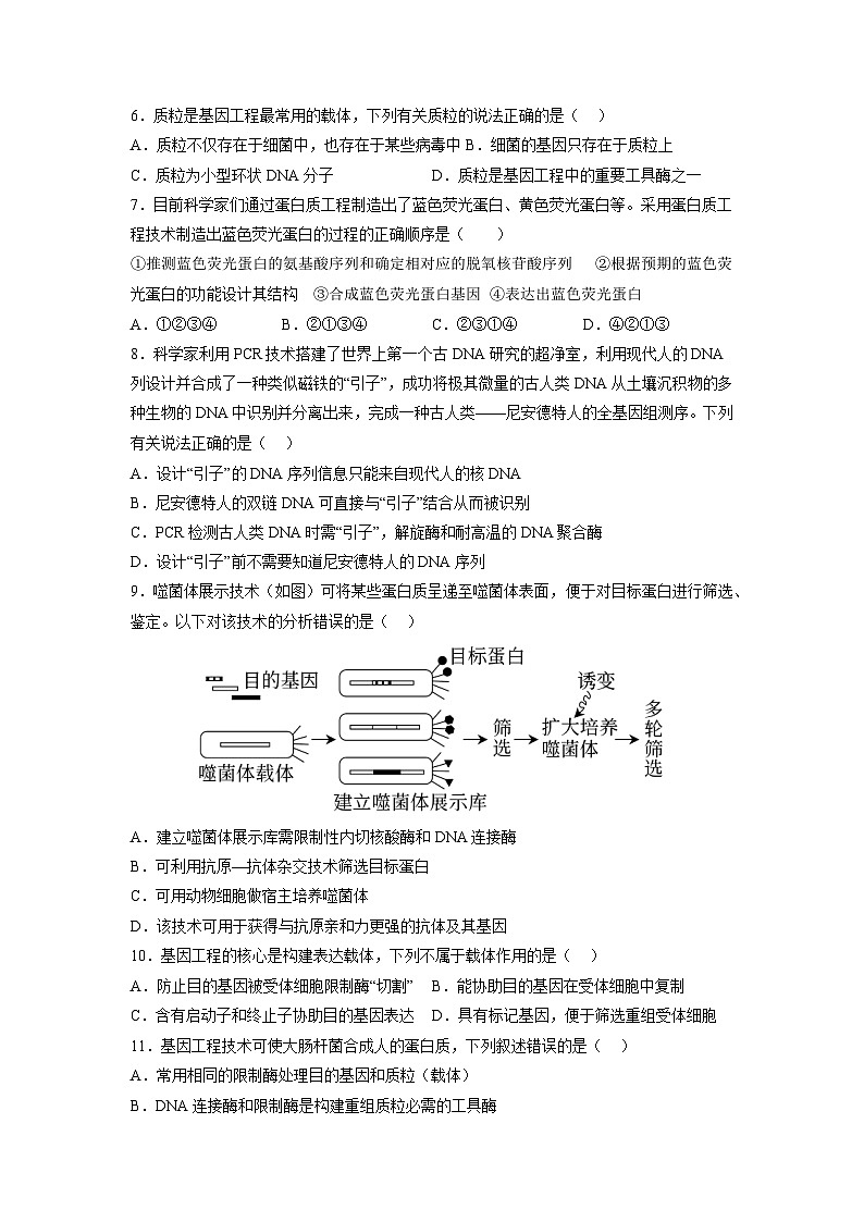 人教版高中生物 选修3第3章 基因工程 能力提升卷 无答案第2页