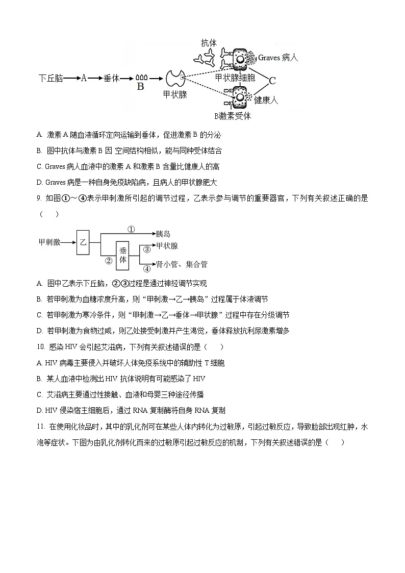 高二上学期期末人教版生物试题 无答案第3页