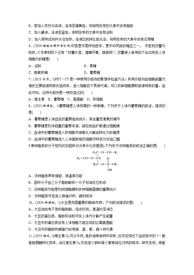 【备考2026】高考生物一轮复习资源：第1单元 课时练2 组成细胞的无机物、糖类和脂质（课时精练）（学生版）第2页