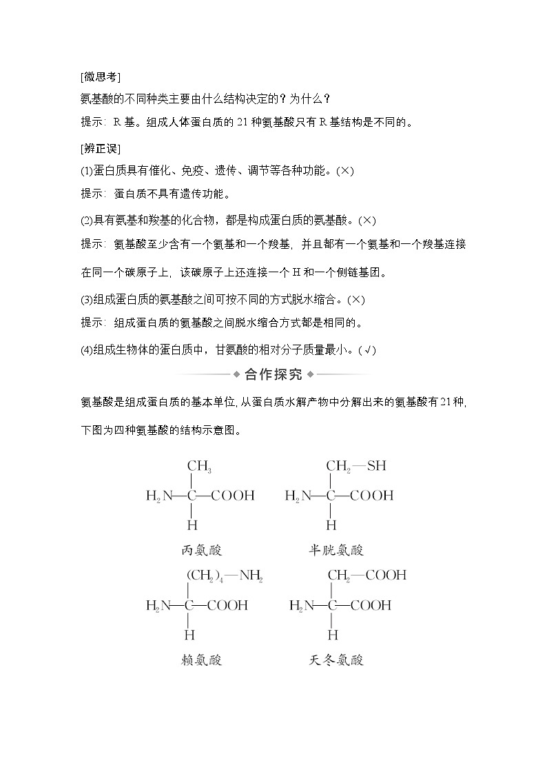 第4节　蛋白质是生命活动的主要承担者   学案高中生物学人教版（2019）必修1第2页