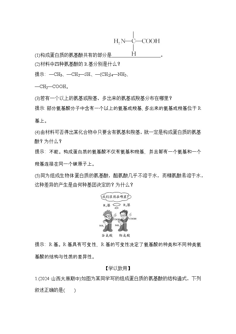 第4节　蛋白质是生命活动的主要承担者   学案高中生物学人教版（2019）必修1第3页