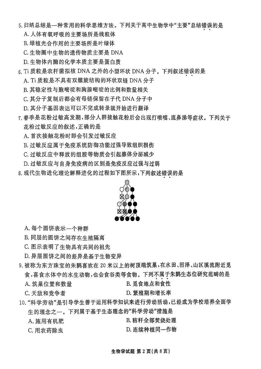 广东省茂名市2025届新高二下学期7月期末教学质量监测-生物试题+答案第2页