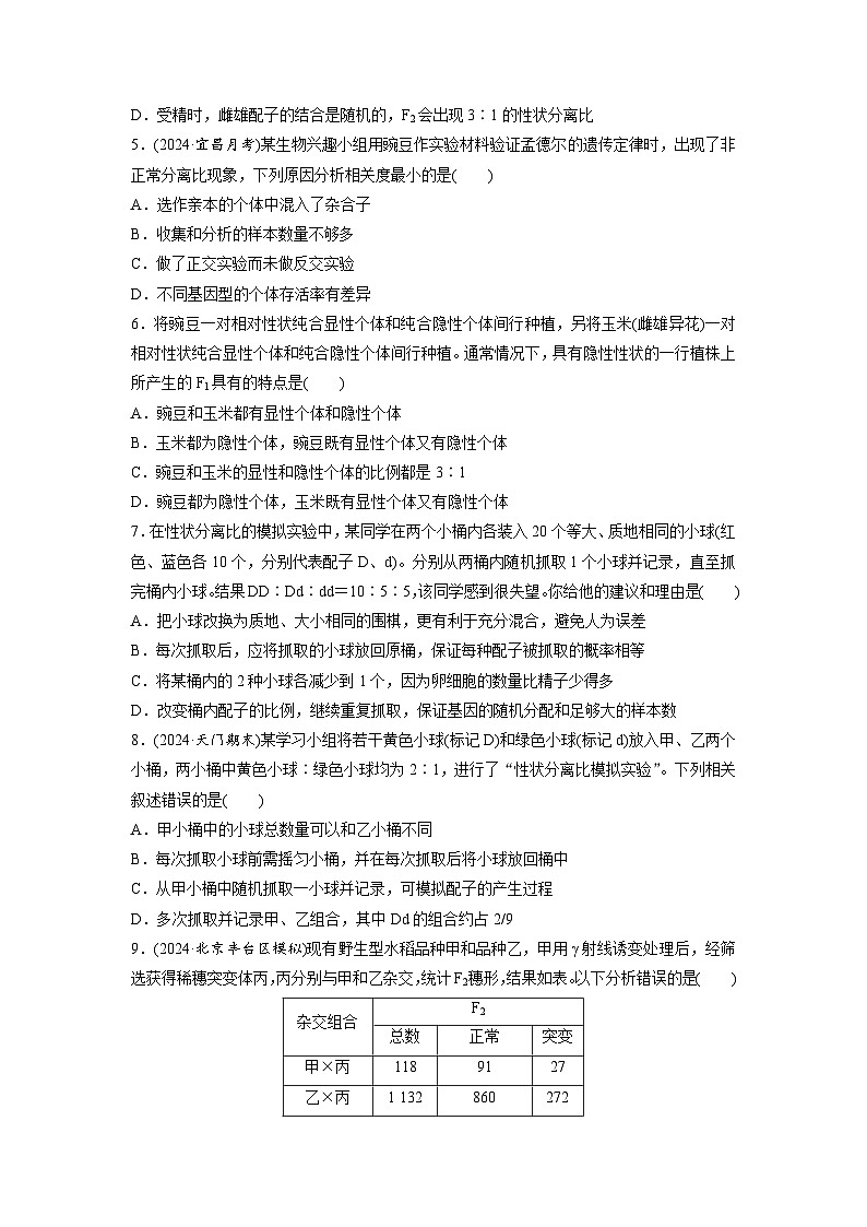 【备考2026】高考生物一轮复习资源：第5单元 课时练20 一对相对性状的杂交实验（课时精练）（学生版）第2页