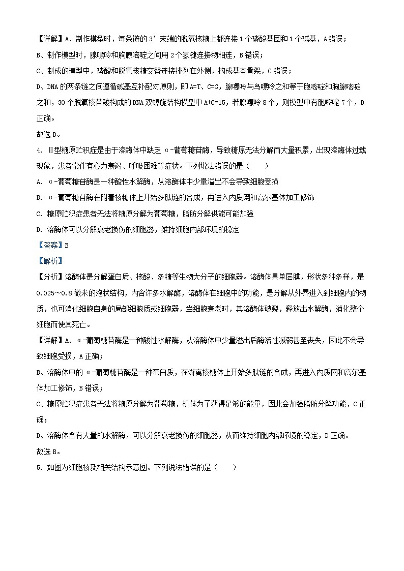 山东省淄博市2023_2024学年高一生物上学期期末教学质量检测试题含解析第3页