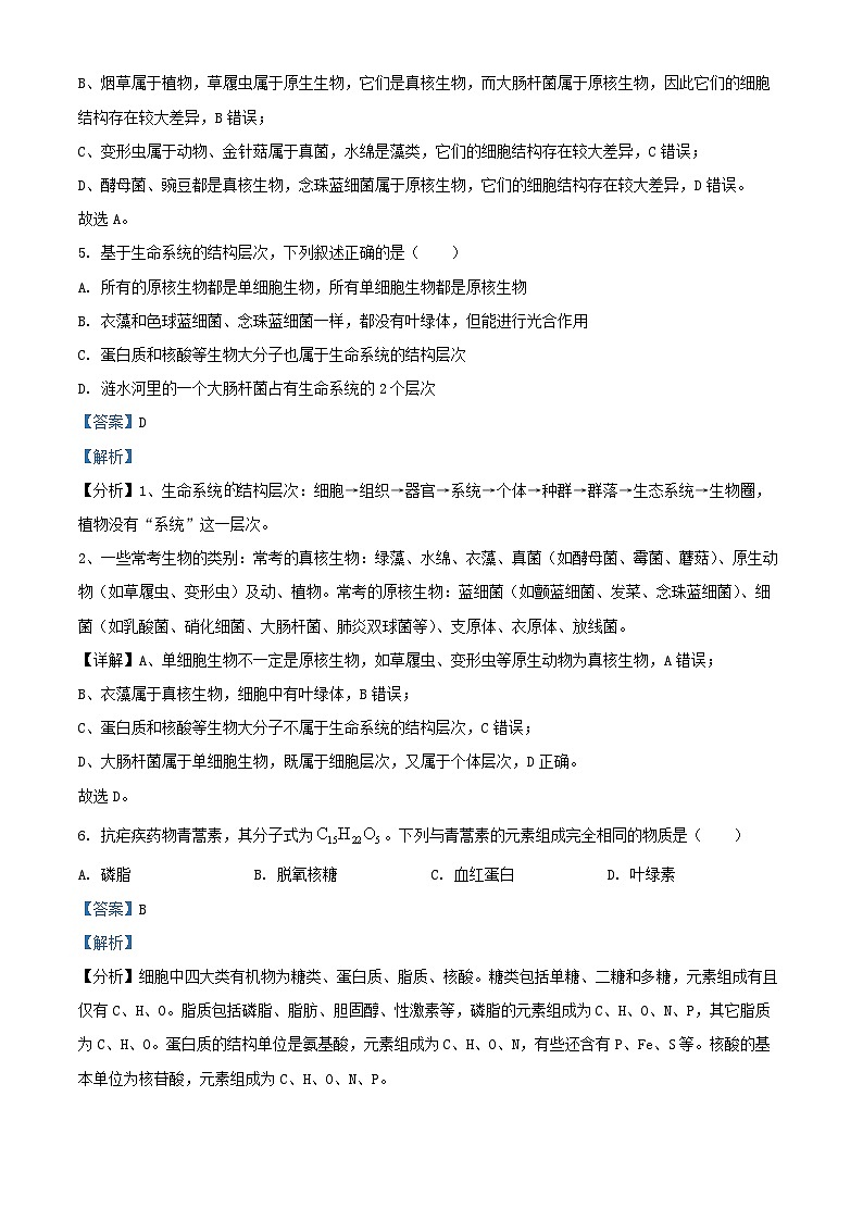 四川省成都市2024_2025学年高一生物上学期11月期中试题含解析第3页