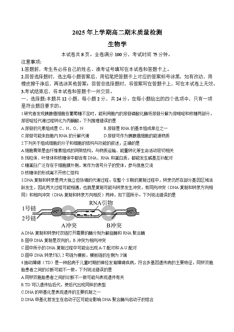 湖南省湘潭市2024-2025学年高二下学期期末考试生物试卷（Word版附解析）第1页