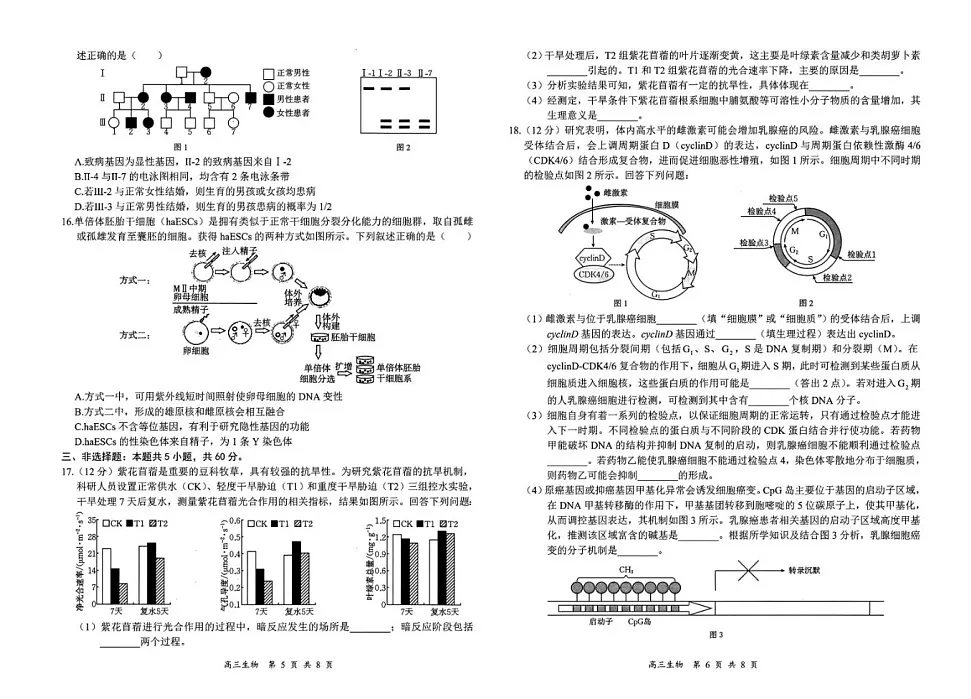 金太阳2025届高三下学期2月开学考（25-323C）-生物试卷（含答案）第3页