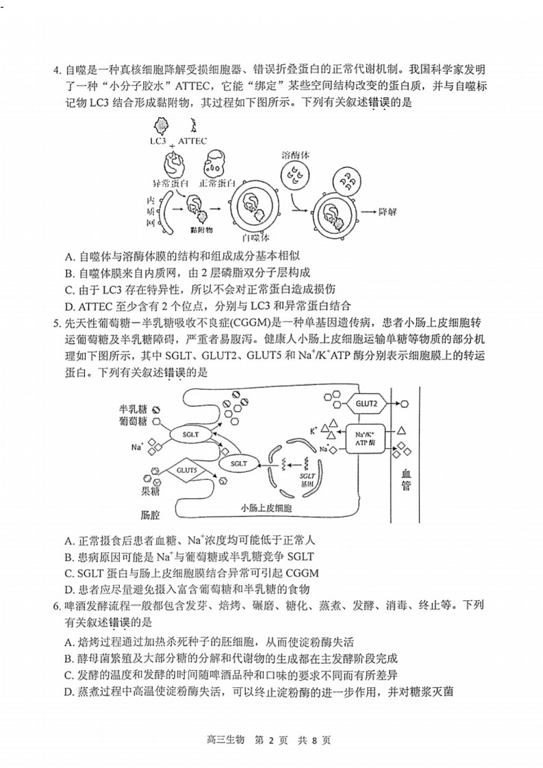 江苏省泰州市2024-2025学年高三下学期开学调研测试-生物试题（学生版）第2页