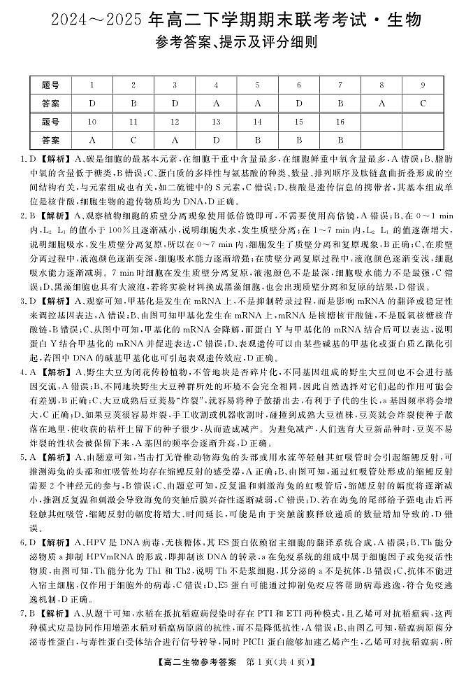 金科·新未来7月3-4日高二联考-生物详解版答案第1页