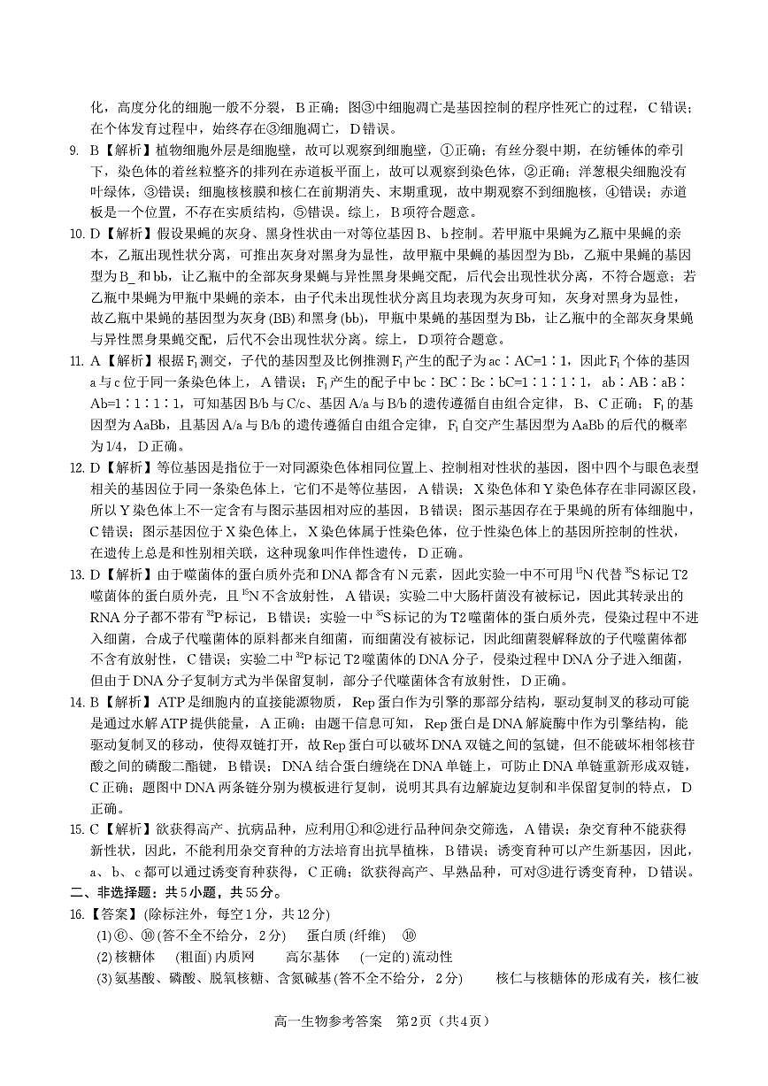 生物答案·2025年7月高一期末联考第2页