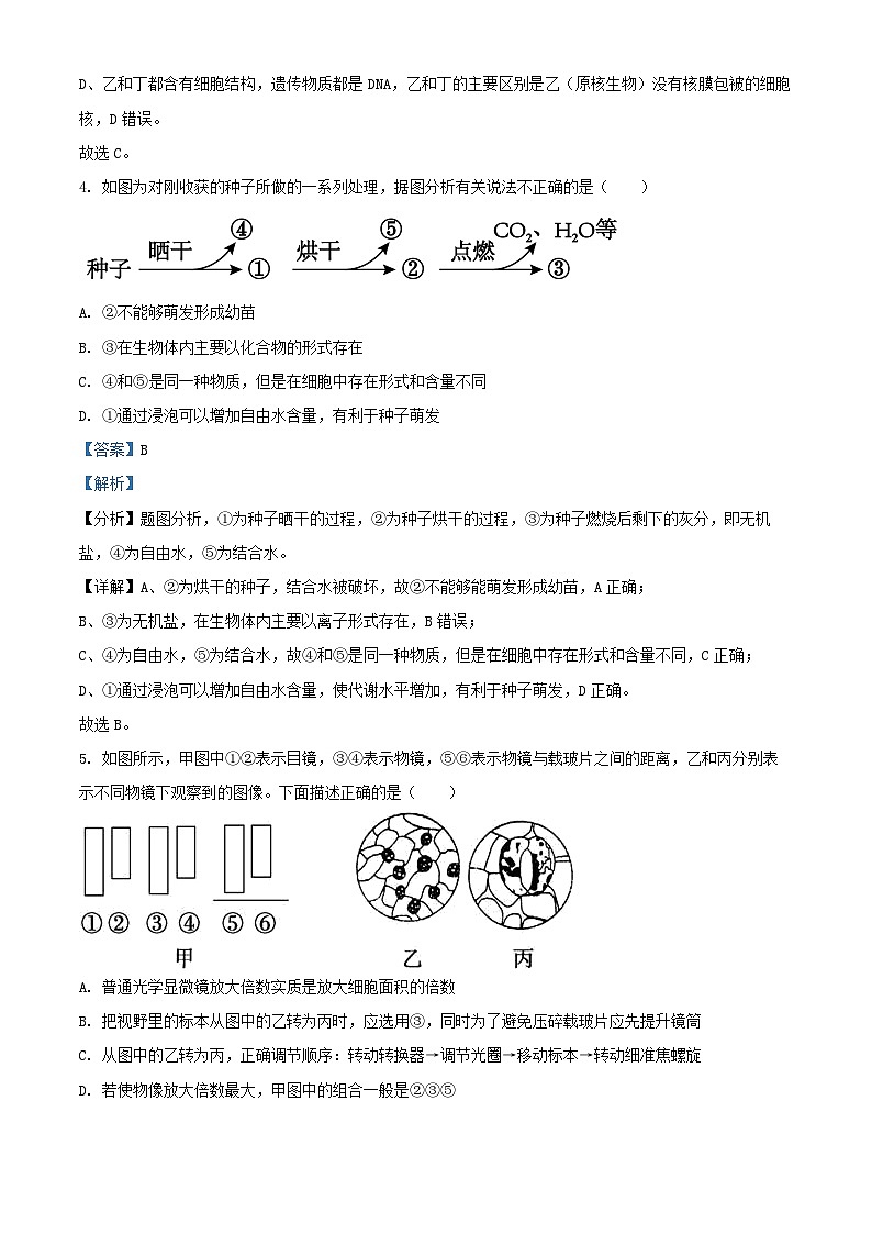 安徽省滁州市2024_2025学年高一生物上学期期中试题含解析第3页