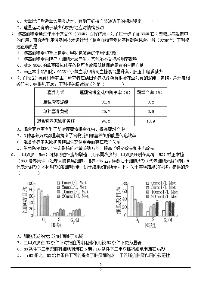 湖北剩州市2024_2025学年高三生物上学期12月月考试题含解析第2页
