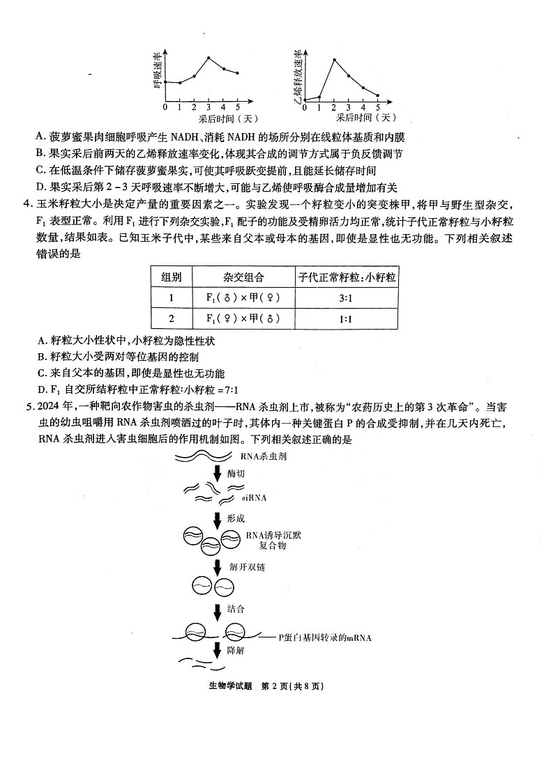 安徽省六校联考2025届高三2月开学考-生物试题（学生版）第2页