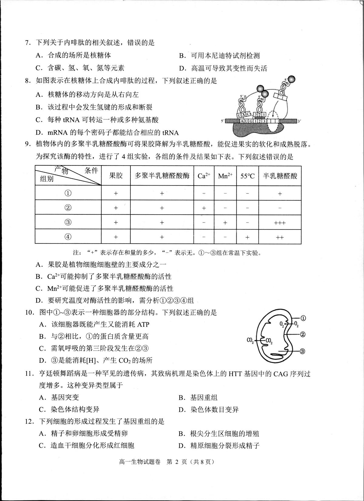 浙江省杭州市联谊学校2024-2025学年高一下学期6月期末考试生物试题 第2页