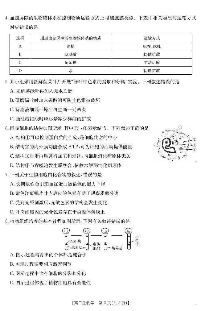 河北省金太阳2025届新高二下学期7月联考（25-566B）-生物试题+答案第2页