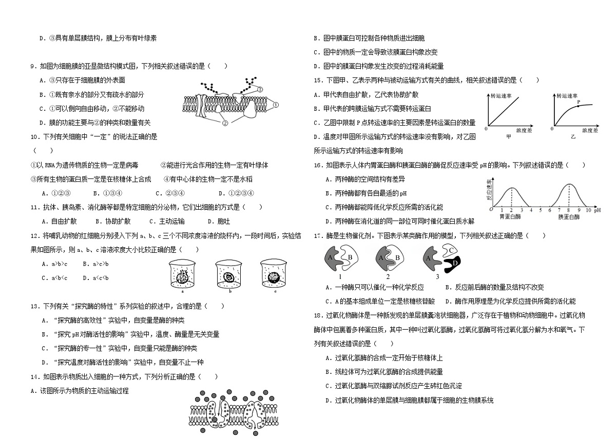 黑龙江省大庆市2024_2025学年高一生物上学期1月期末考试第2页