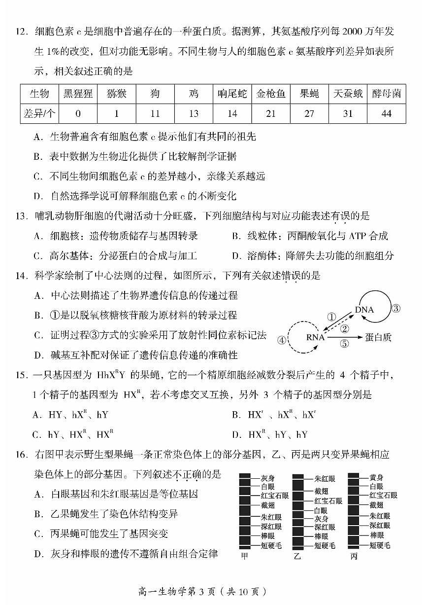 2025北京房山高一（下）期末真题生物试卷第3页