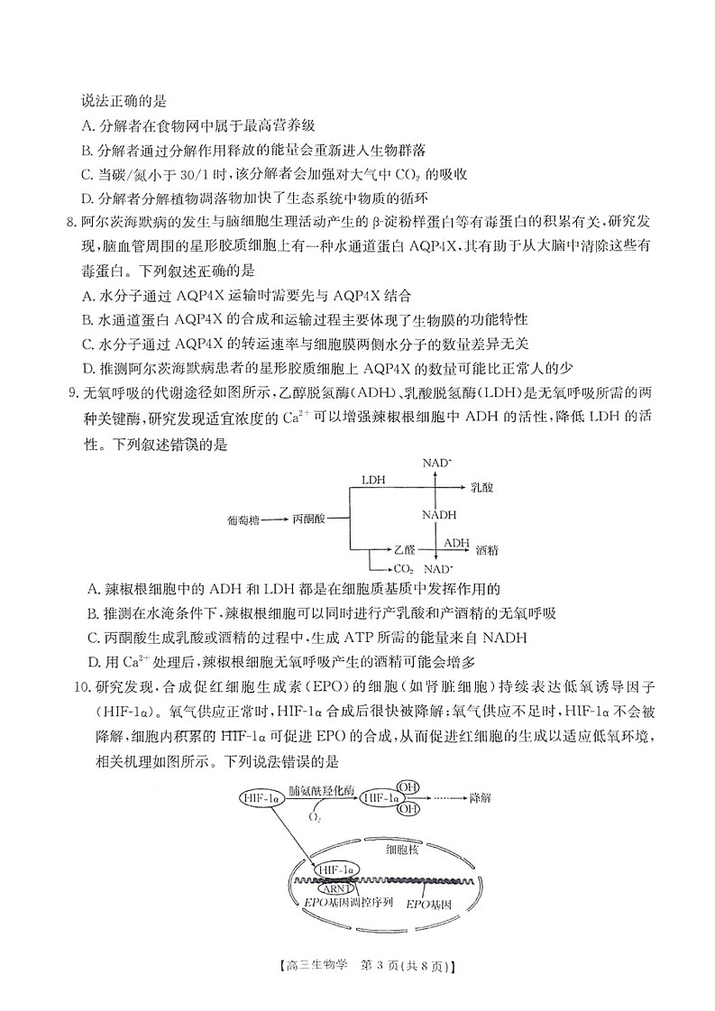 河南省金太阳2025年2月高三年级下学期2月份联考-生物试卷（学生版）第3页