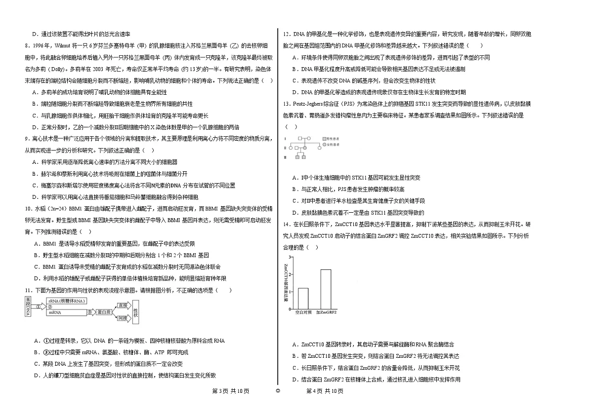 宁夏石嘴山市第一中学2024-2025学年高三上学期1月期末生物试卷（含答案）第2页