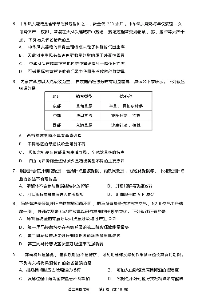 生物试题卷｜2506绍兴高二下期末统考.docx第2页