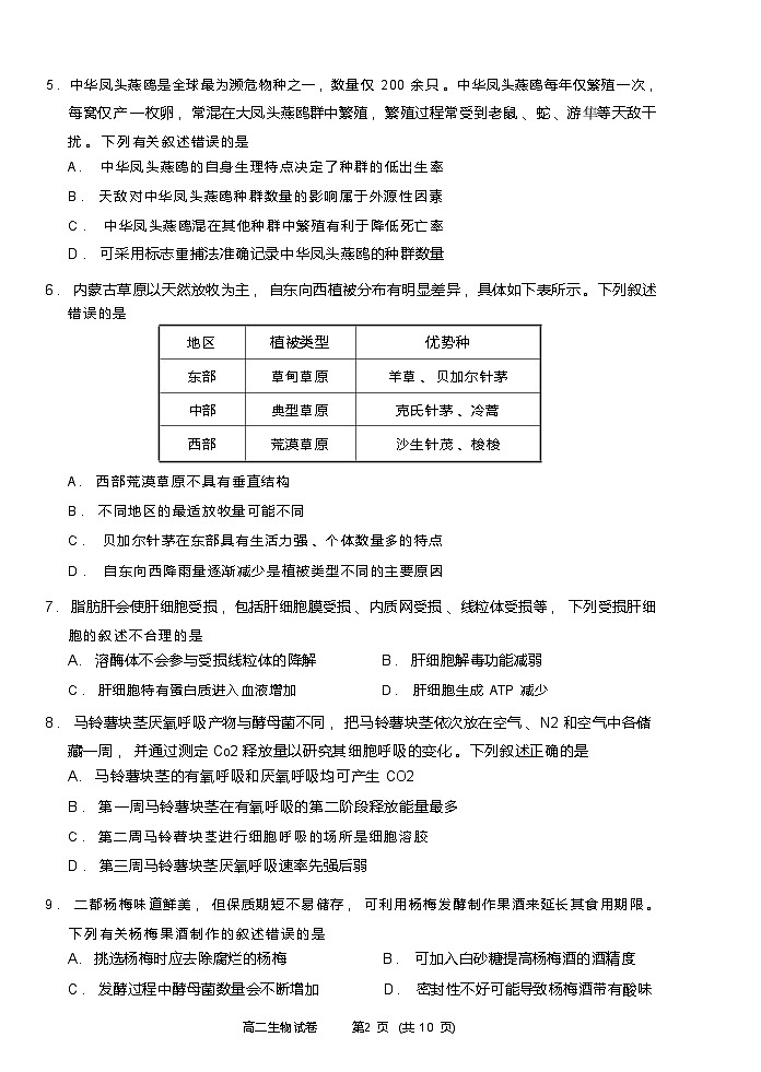 生物试题卷｜2506绍兴高二下期末统考.docx第2页